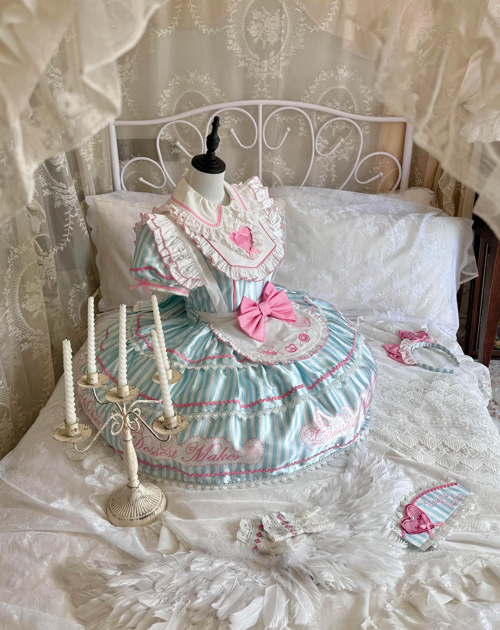 Sweet Butler - Maid Lolita Striped OP Dress, Embroidered Collar - image 8