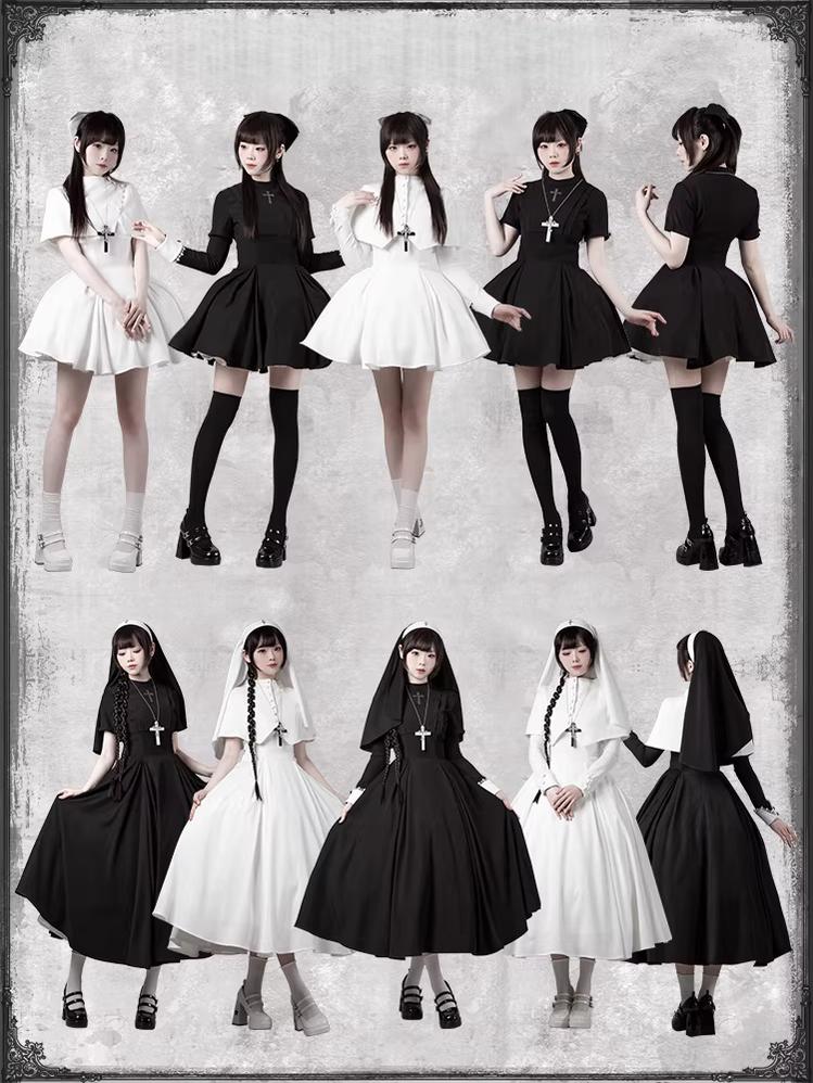 Nihil - Gothic Nun Lolita OP Dress, Irregular Hem Cape and Accessories - image 43