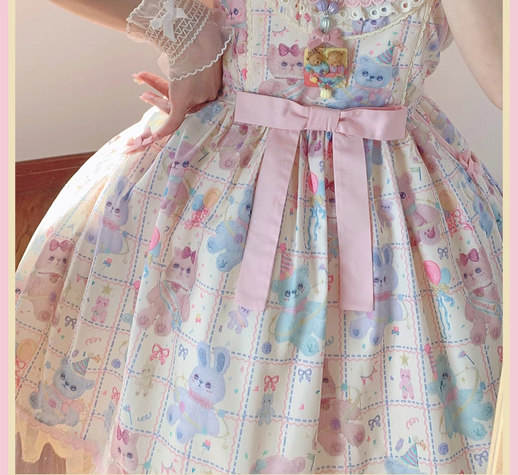 Starry Pudding Bear - Sweet Lolita JSK and Printed OP Dress - image 18