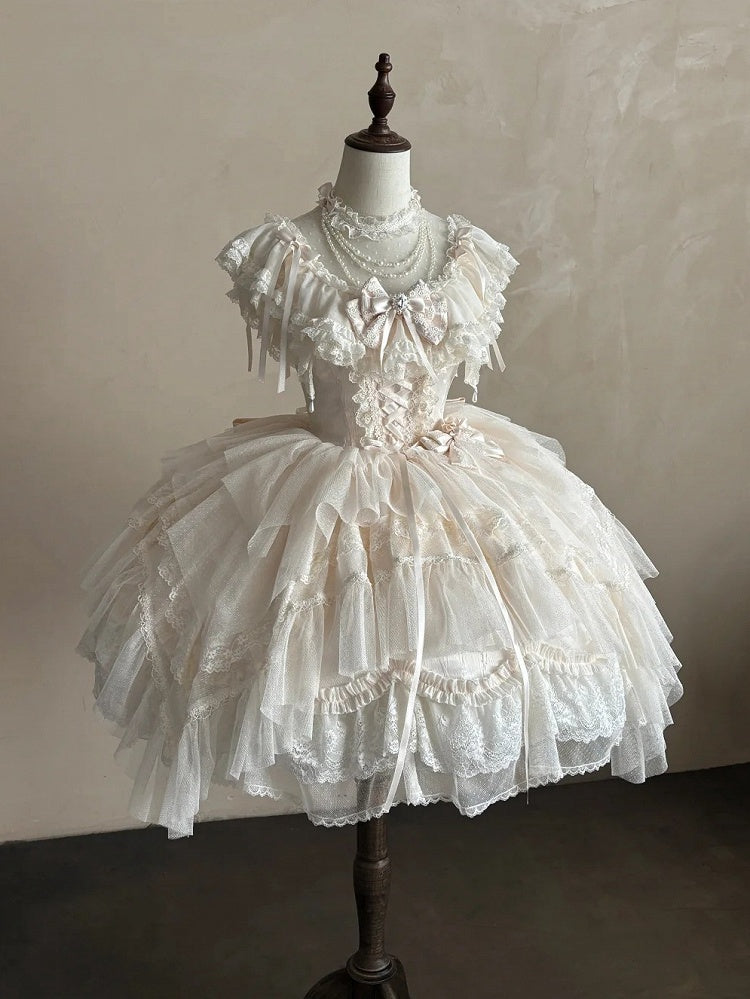 Champagne Illusion Neckline Princess Lolita JSK Dress Full Set - image 6