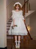 All White High-Waist Shiro Lolita Short-Sleeve Dress - image 1