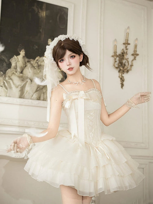 Boned Corset Waist Spaghetti Strap Tiered Lolita JSK Dress - image 2