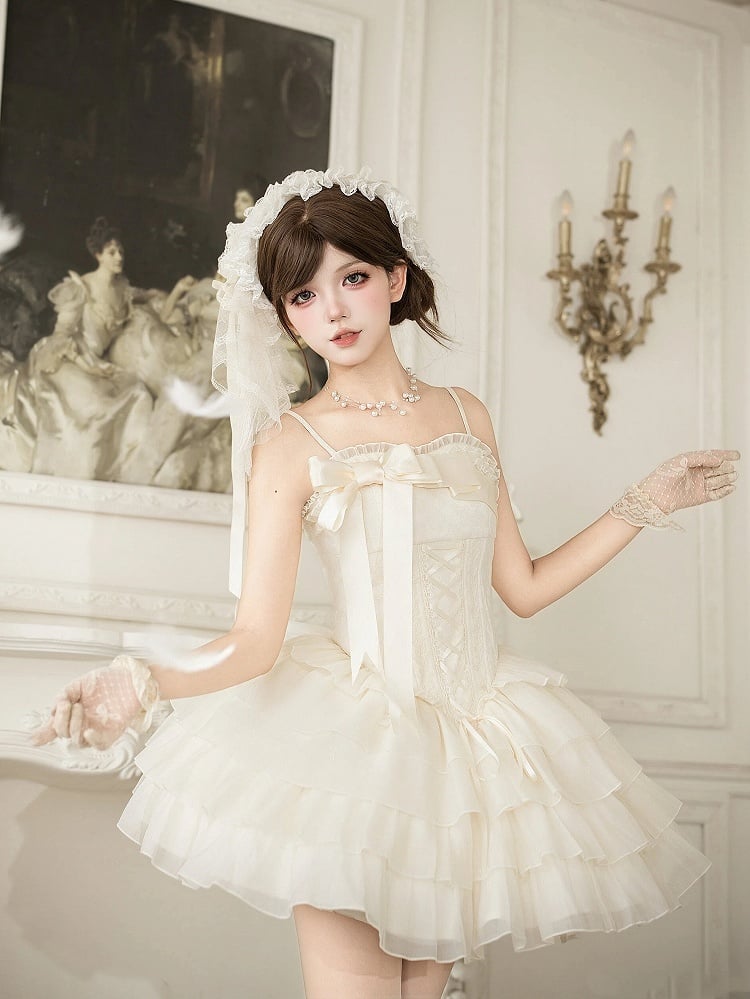 Creamy Boned Corset Short JSK Dress and Accessory Set - image 5
