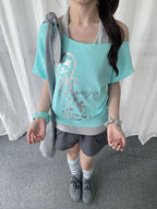 Mint Two-Piece Off-Shoulder Tee with Key Graphic - Solkatt - image 2