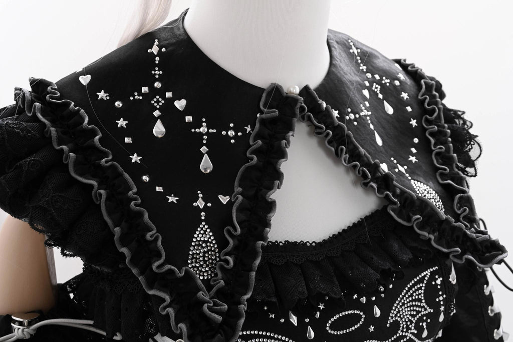 Metallic Angel Black Gothic Lolita Top and Ruffled Skirt Set - image 27