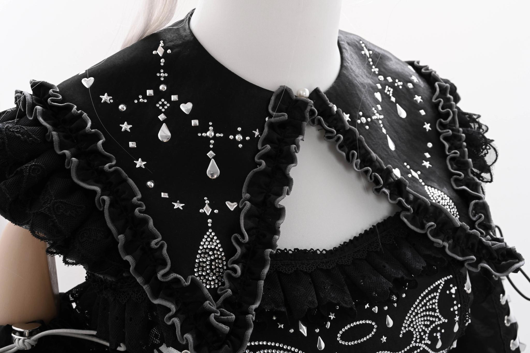 Metallic Angel Black Gothic Lolita Top and Ruffled Skirt Set - image 27