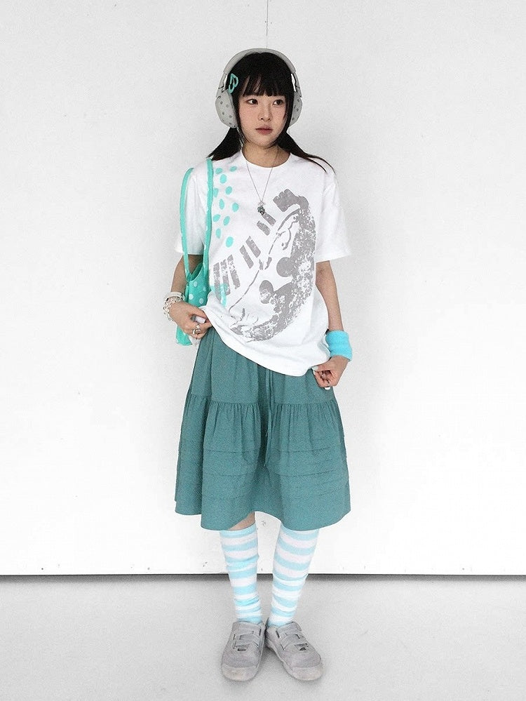 White Crew Neck Tee with Distressed Print - innomoood - image 9