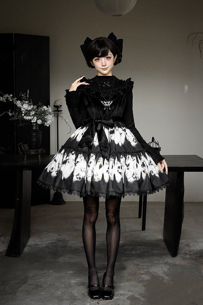 Dead Leaf Butterfly Pattern Lolita OP and JSK Set - image 4