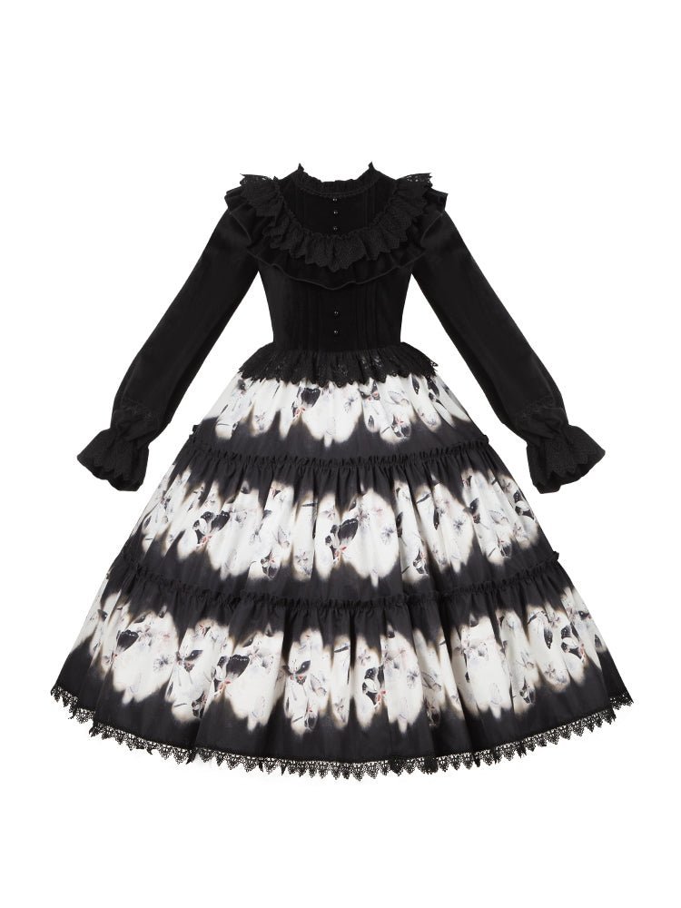 Dead Leaf Butterfly Pattern Lolita OP and JSK Set - image 13