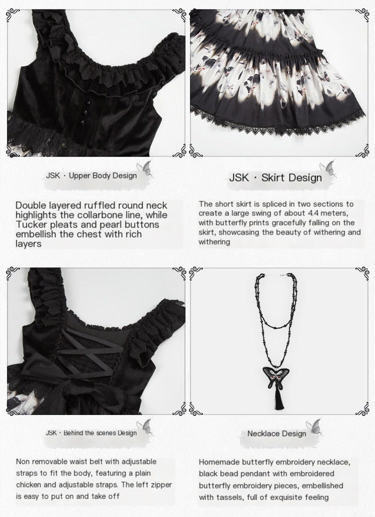 Dead Leaf Butterfly Pattern Lolita OP and JSK Set - image 8