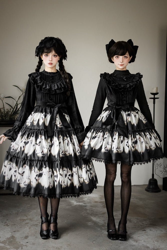 Dead Leaf Butterfly Pattern Lolita OP and JSK Set - image 1