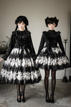 Dead Leaf Butterfly Pattern Lolita OP and JSK Set - image 1