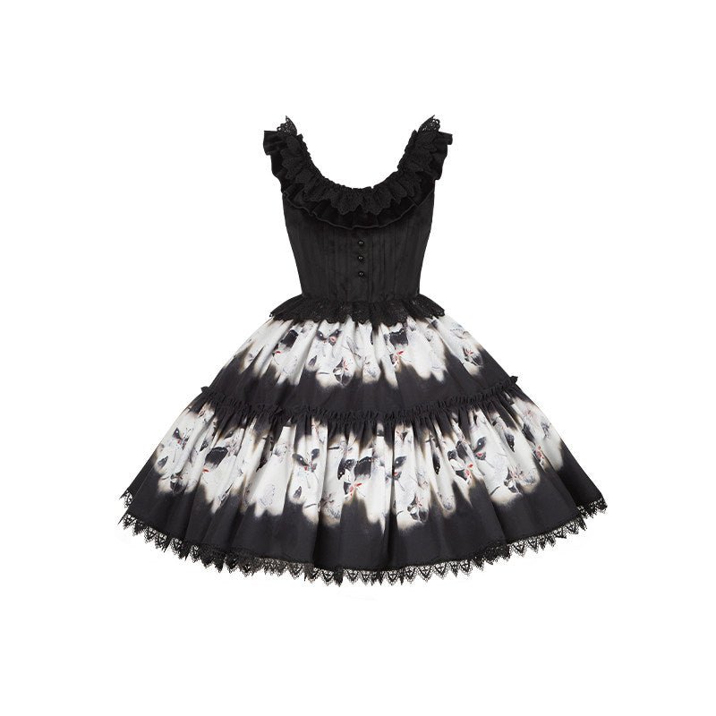 Dead Leaf Butterfly Pattern Lolita OP and JSK Set - image 17
