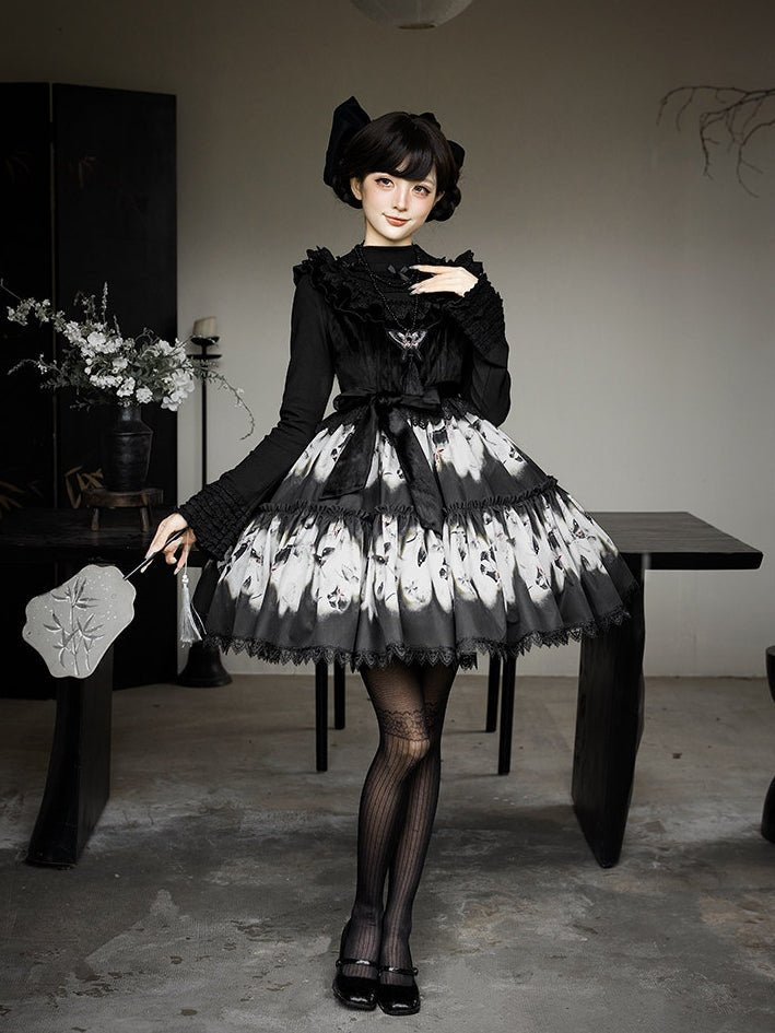 Dead Leaf Butterfly Pattern Lolita OP and JSK Set - image 10