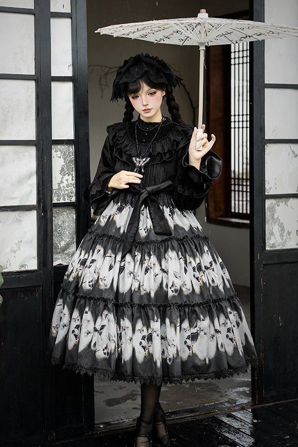 Dead Leaf Butterfly Pattern Lolita OP and JSK Set - image 12