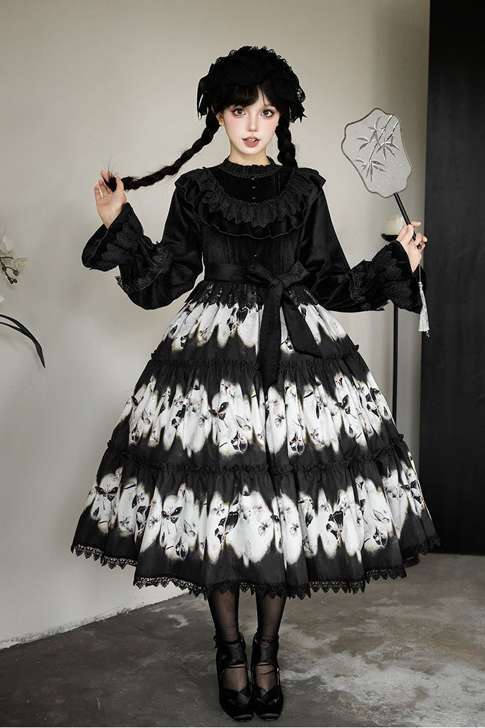 Dead Leaf Butterfly Pattern Lolita OP and JSK Set - image 11