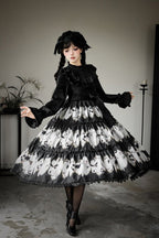 Dead Leaf Butterfly Pattern Lolita OP and JSK Set - image 7