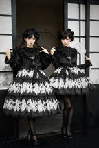 Dead Leaf Butterfly Pattern Lolita OP and JSK Set - image 2