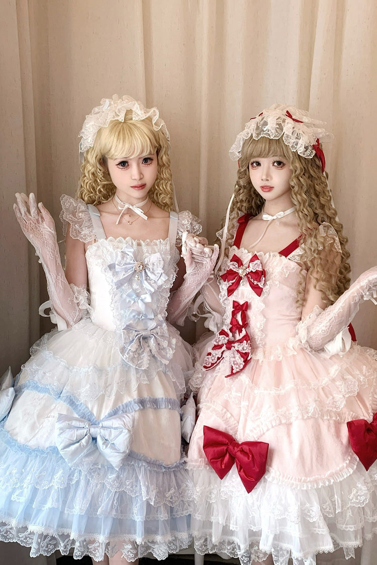 Flower Dream Isle - Square Collar Multi-Layered Ruffled Bow Lace Sweet Lolita JSK Dress - image 10