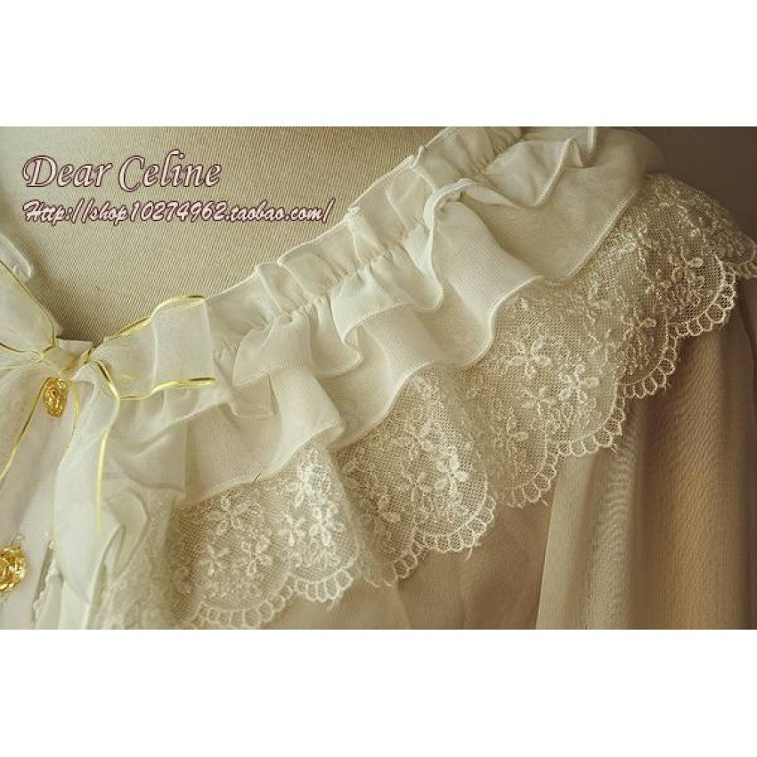 Bell-Sleeved Sheer Lace Blouse II with Two Detachable Ribbons - image 2