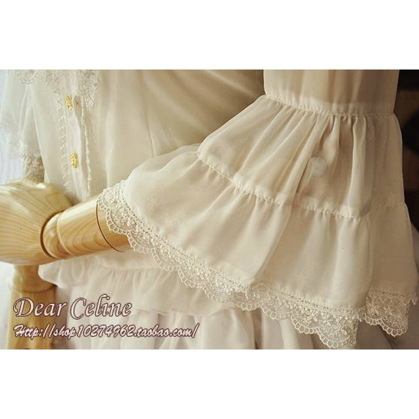 Bell-Sleeved Sheer Lace Blouse II with Two Detachable Ribbons - image 3