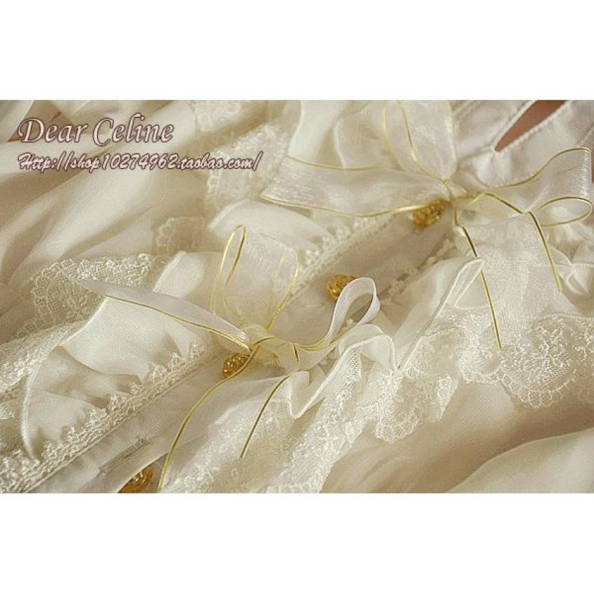 Bell-Sleeved Sheer Lace Blouse II with Two Detachable Ribbons - image 4
