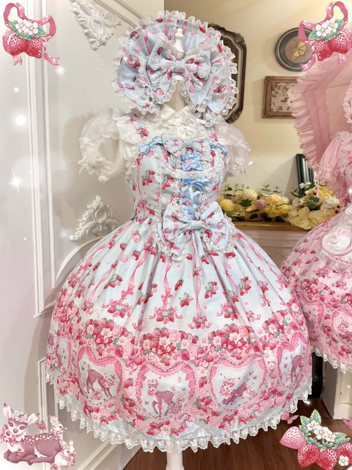 Deer Strawberry Garden Old School Lolita JSK Collection - image 12