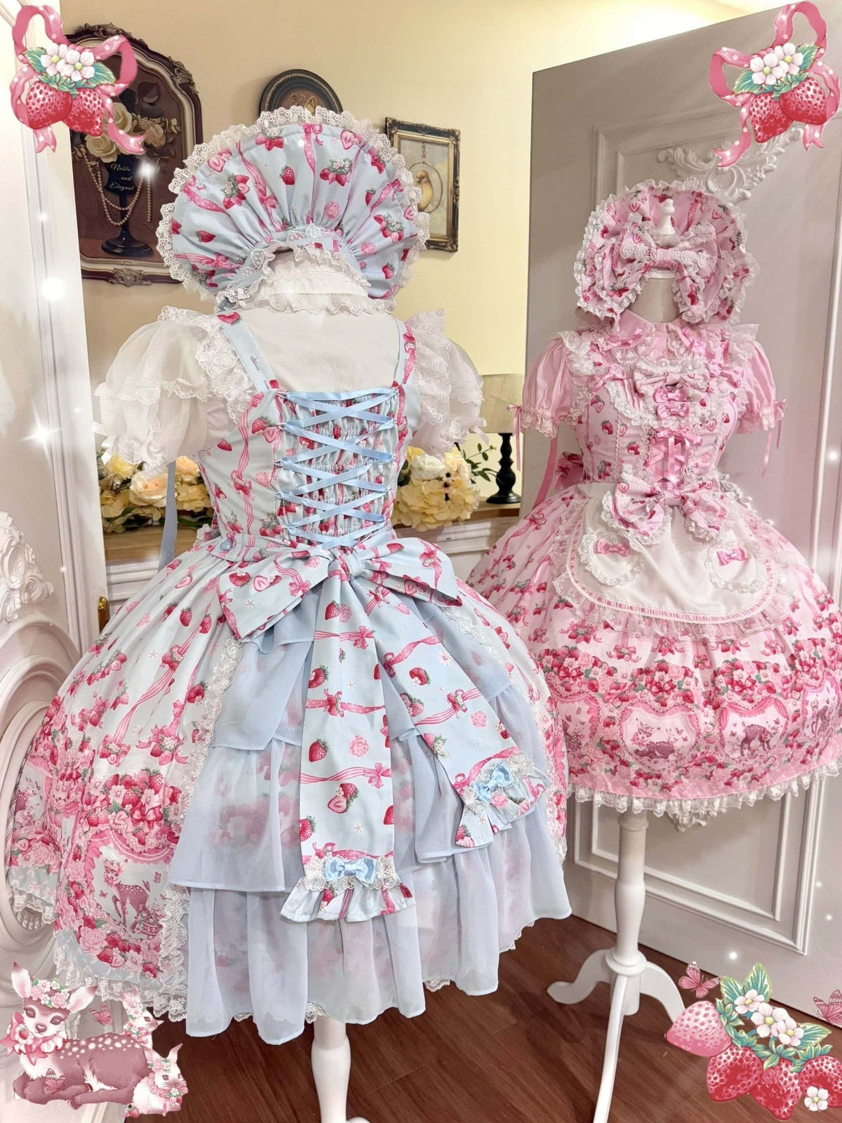 Deer Strawberry Garden Old School Lolita JSK Collection - image 5
