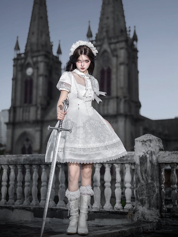 White Lily Embroidery Lace Gothic Lolita Dress - image 10