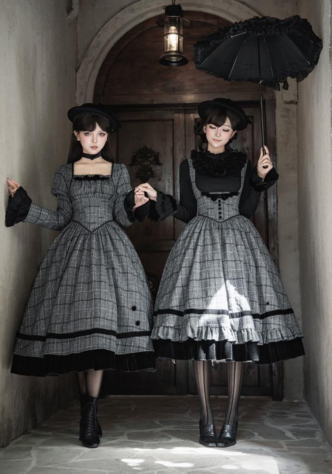 Yesterday's Epistle - Winter Classic Lolita Plaid Dress Set, Fishbone Waist - image 12