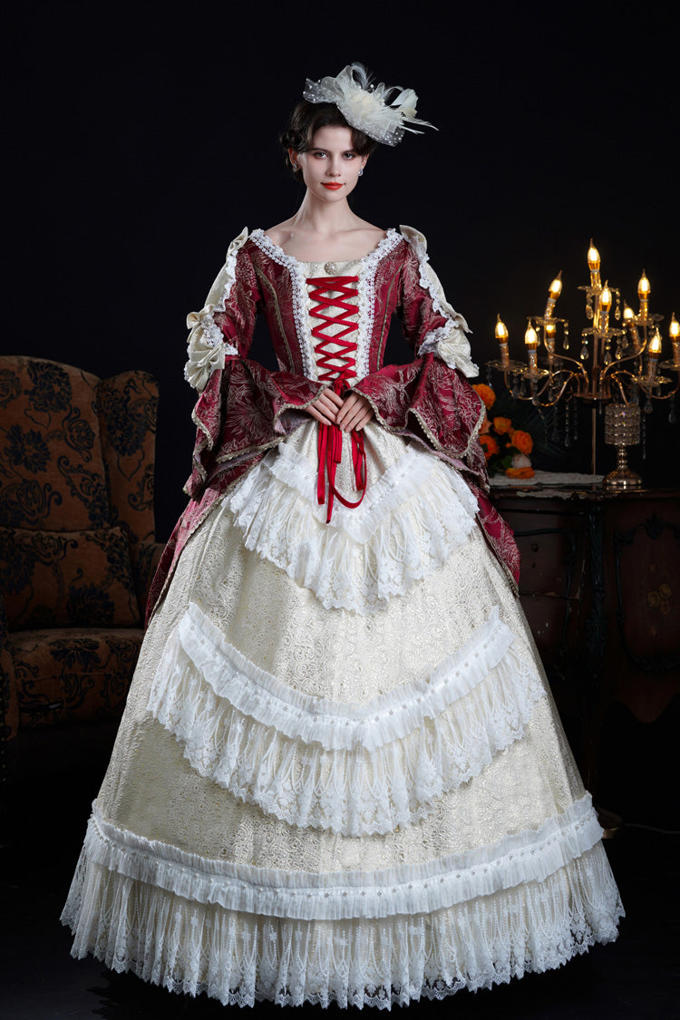 Wine and Ivory Classic Victorian Lolita Hime-Sleeve Dress - image 1