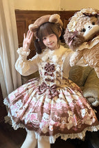 Chocolate Brownie - Sleeveless Printed Ruffled Bow Lace Sweet Lolita Strap Dress 2 Colors - image 9