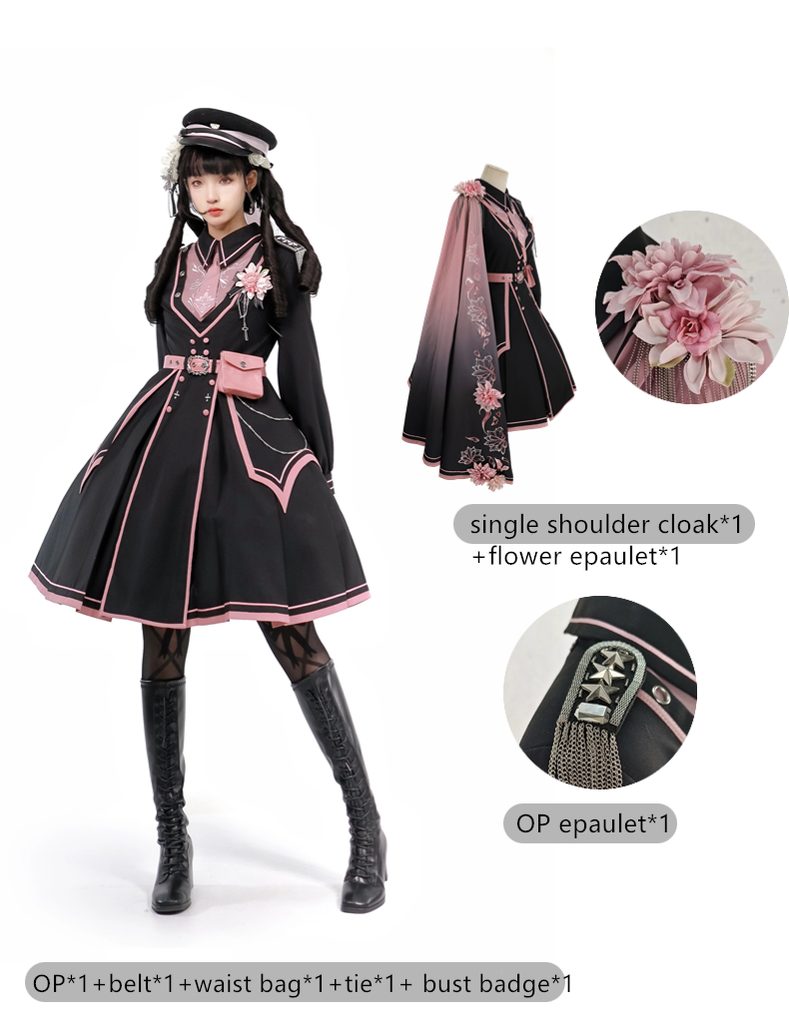 Chunlv Dark Pink Military Lolita OP Dress and Cloak - image 6