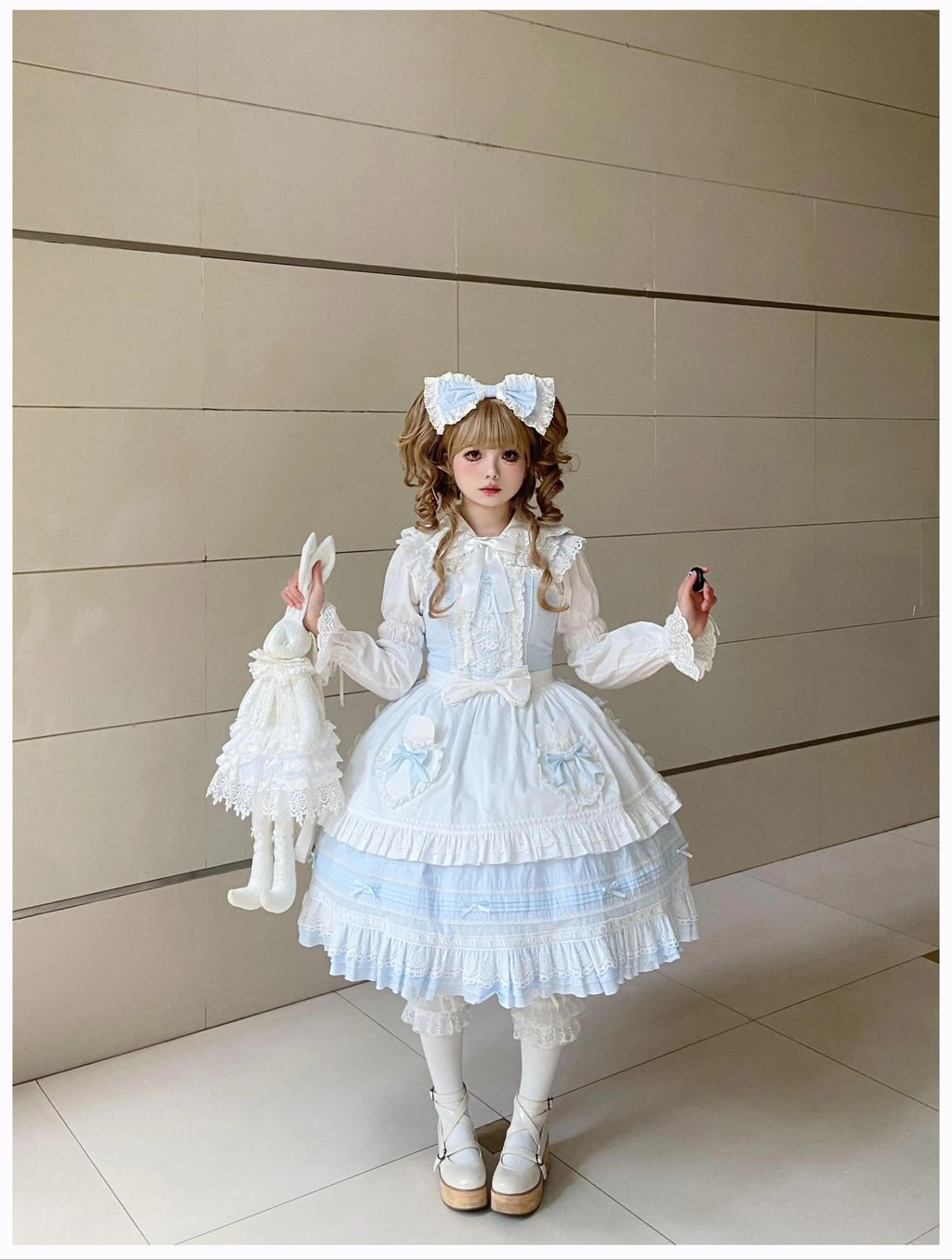Little Bunny Bakery - Old School Lolita Cotton JSK Dress, Bunny-ear Heart Apron and Accessories - image 13