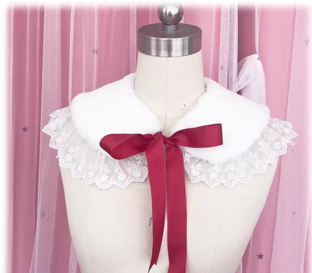 Winter Lolita False Collar Plush Bow Collar Scarf - image 3