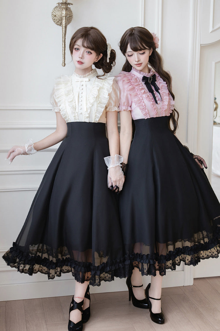 Miss Lola · Snow Kiss - Stand Collar Short Puff Sleeves Ruffled Color-Blocked Faux Two-Piece Sweet Lolita Long Dress 3 Colors - image 14