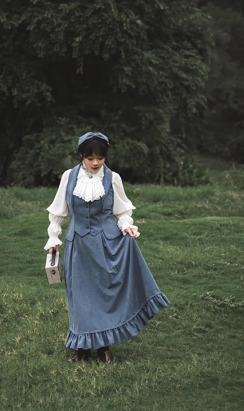 Misty Forest Elegant Vintage Lolita Fishbone Long Skirt and Vest - image 8