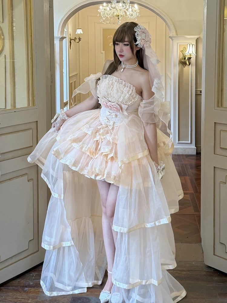 Pink Romantic Lolita JSK with Train and Arm Sleeves - image 4