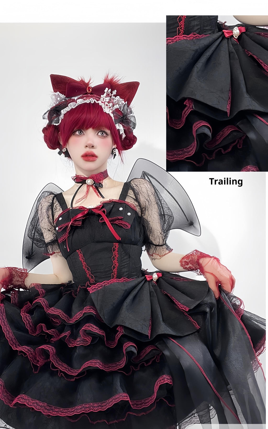 Shisan District - Wedding Lolita OP Suit with Angel Demon Wings - image 15