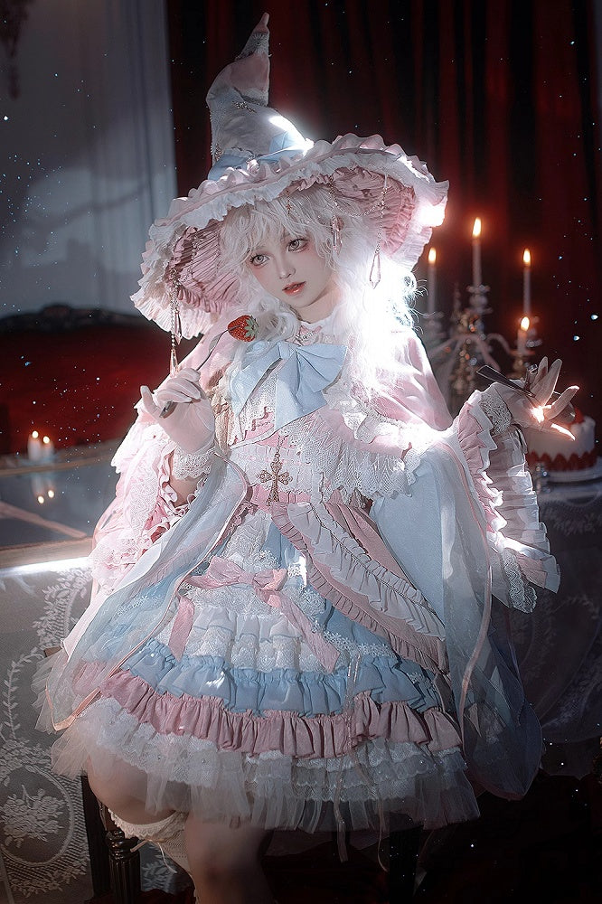 Pink and Blue High Waist Sweet Witchy Dress Lolita Jumper Skirt Full Set - image 17