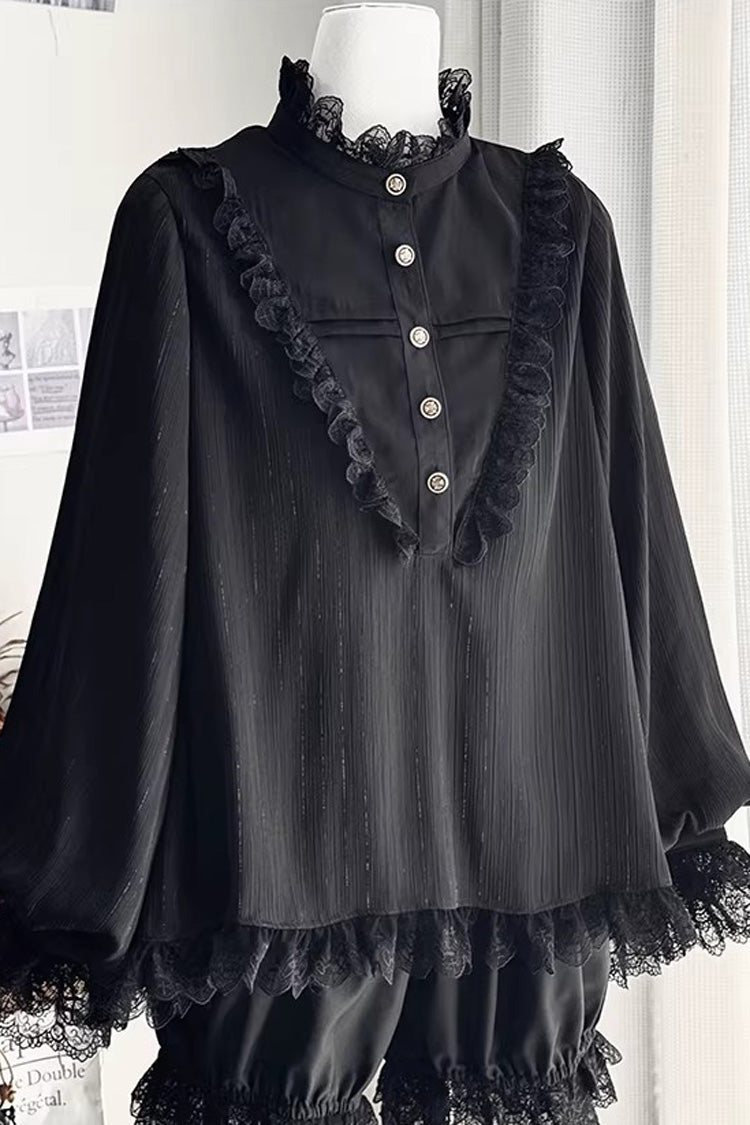 Black Gothic Ouji Lolita Top, Shorts and Scarf Set in 2 Sleeve Versions - image 17