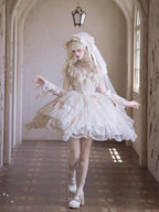 Champagne Illusion Neckline Princess Lolita JSK Dress Full Set - image 11