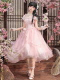 Pink Peach Blossom Chinoiserie Lolita OP Dress and Flower Hairclips Set - image 1