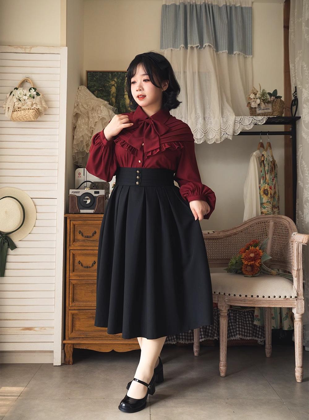 Forest Basket Elegant Lolita Blouse with Vintage Bow Tie - image 8