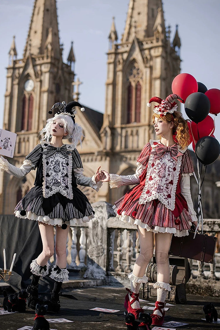 Letters and Poems · Doll Mask - Poker Clown Long Sleeves Ruffled Bow Gothic Lolita Dress Set - image 4