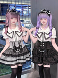 Black and White Jirai Kei Sailor Collar Blouse with Lace Detail - image 1