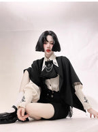 Night Raven Magic - Ouji Lolita Dress Set, Suspender Shorts & Cape - image 30