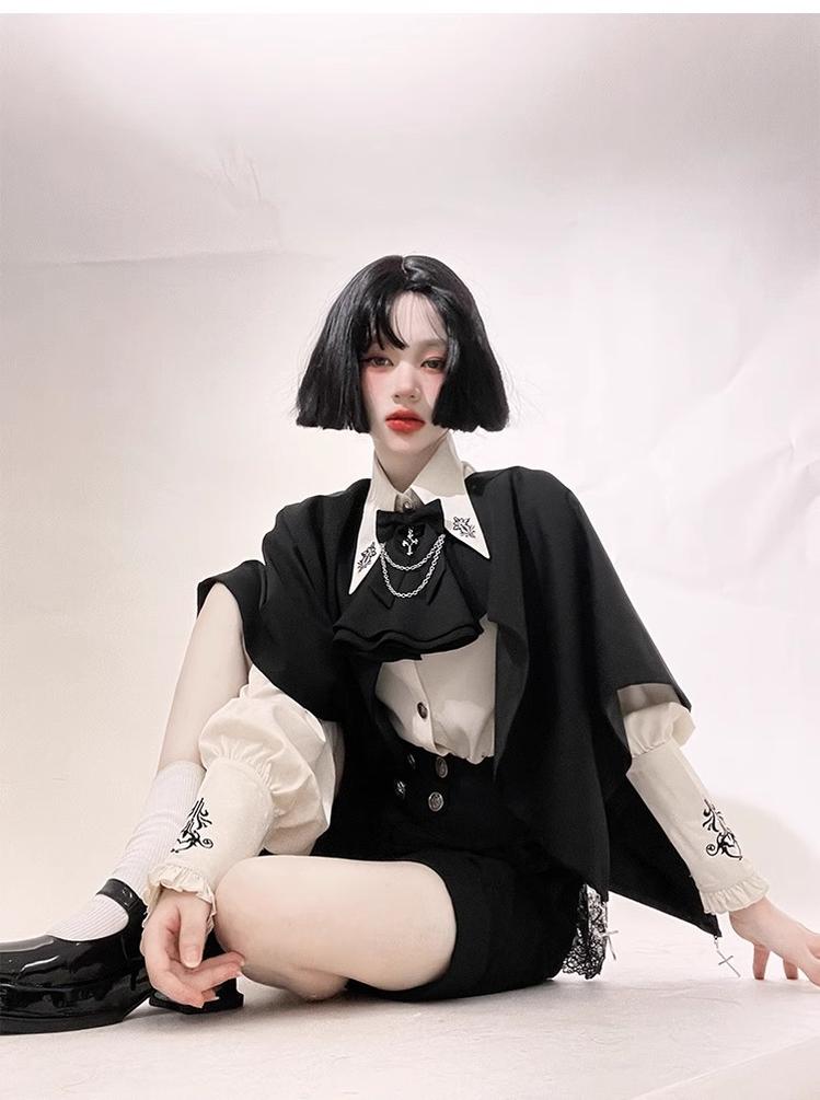 Night Raven Magic - Ouji Lolita Dress Set, Suspender Shorts & Cape - image 30