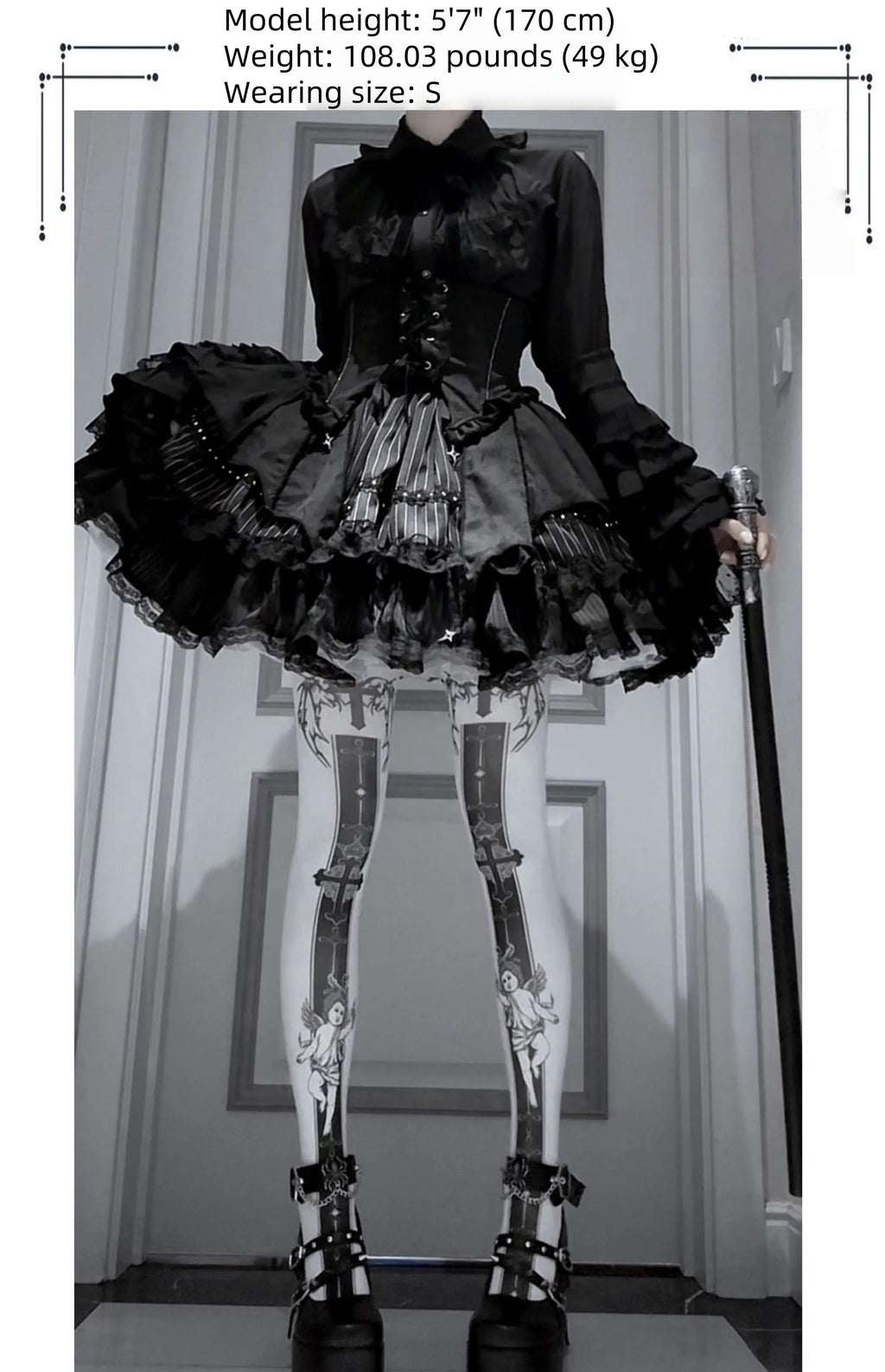 Trace Bone Black Gothic Lolita Skirt and Waist Cincher Set - image 9