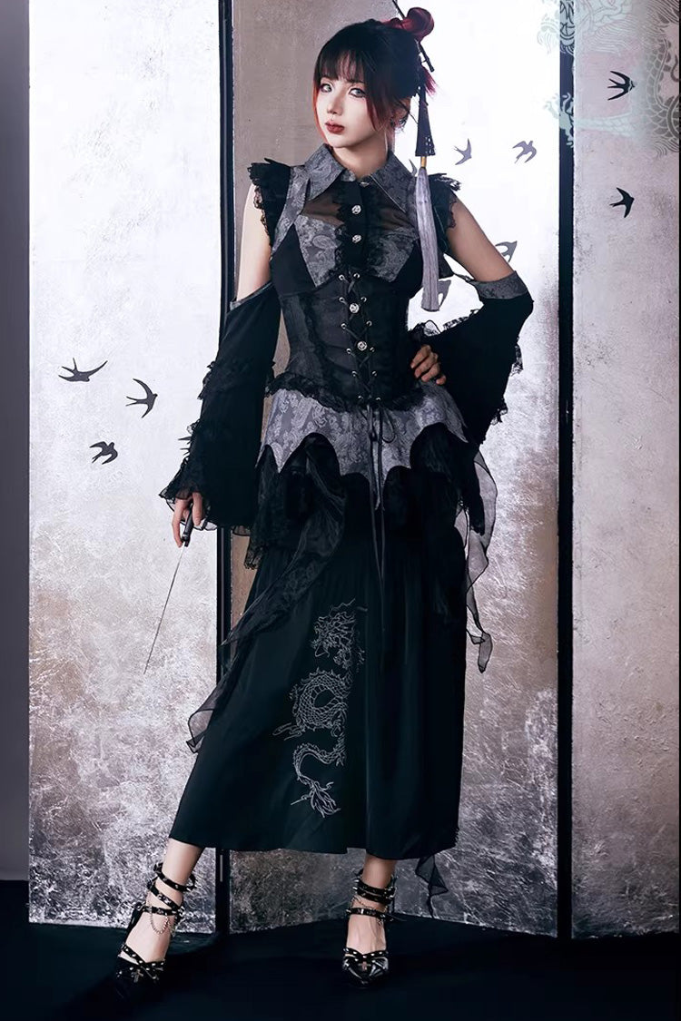 Sky Dragon Gothic Oriental Lolita Skirt Set - image 9